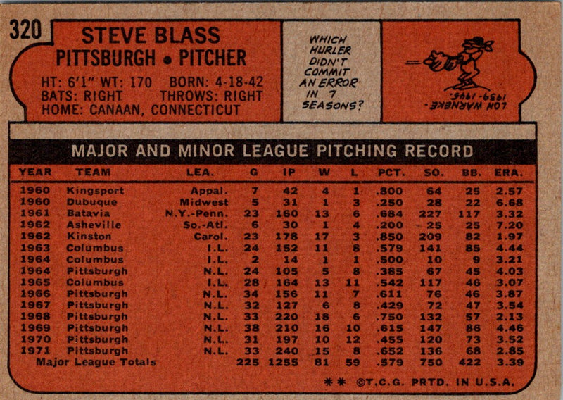 1972 Topps Steve Blass
