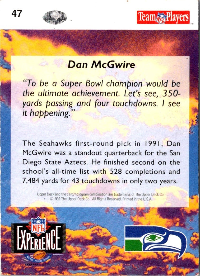 1993 Upper Deck NFL Experience Dan McGwire