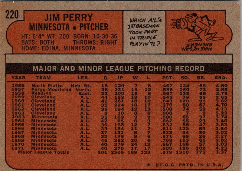 1972 Topps Jim Perry