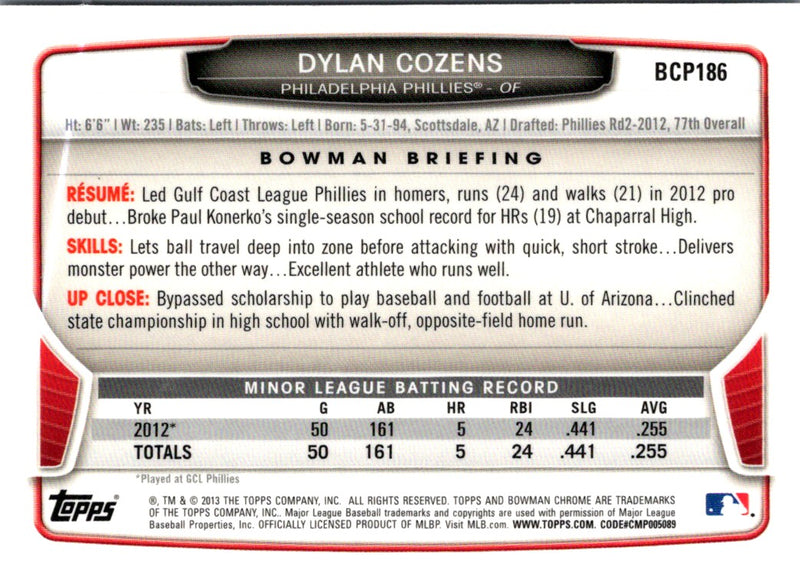 2013 Bowman Chrome Prospects Dylan Cozens