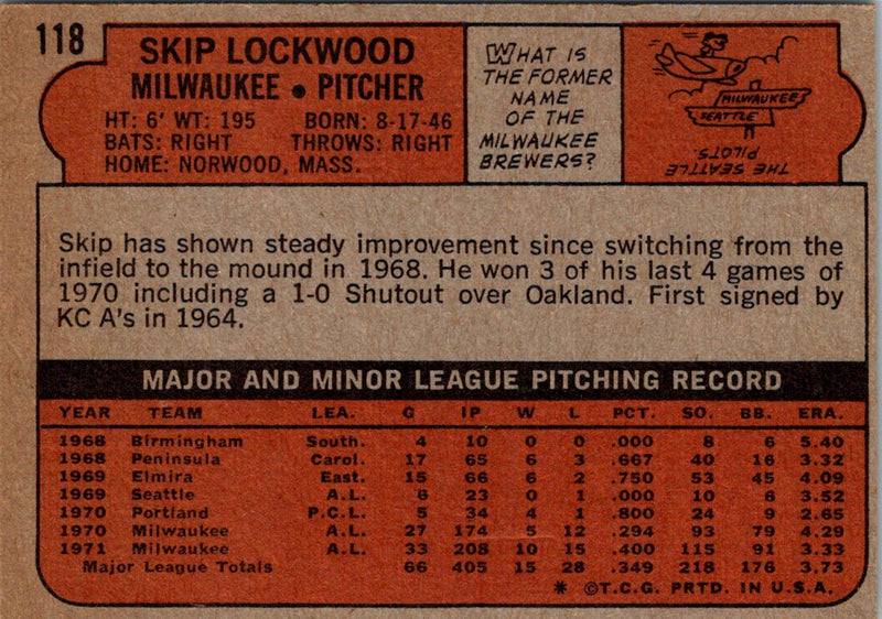 1972 Topps Skip Lockwood