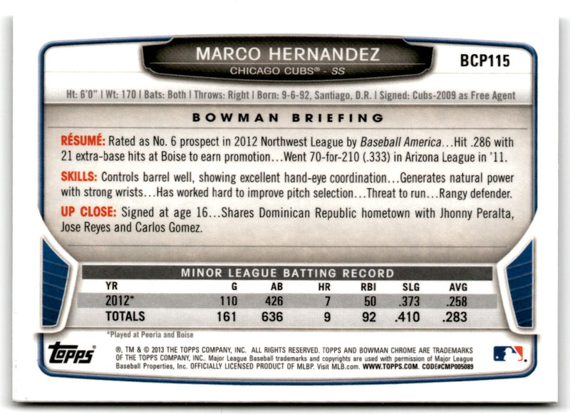 2013 Bowman Chrome Prospects Marco Hernandez