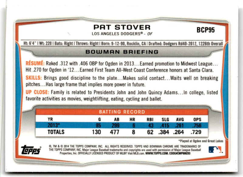 2014 Bowman Chrome Prospects Pat Stover