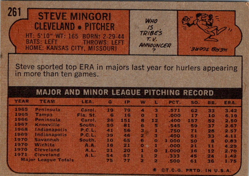 1972 Topps Steve Mingori