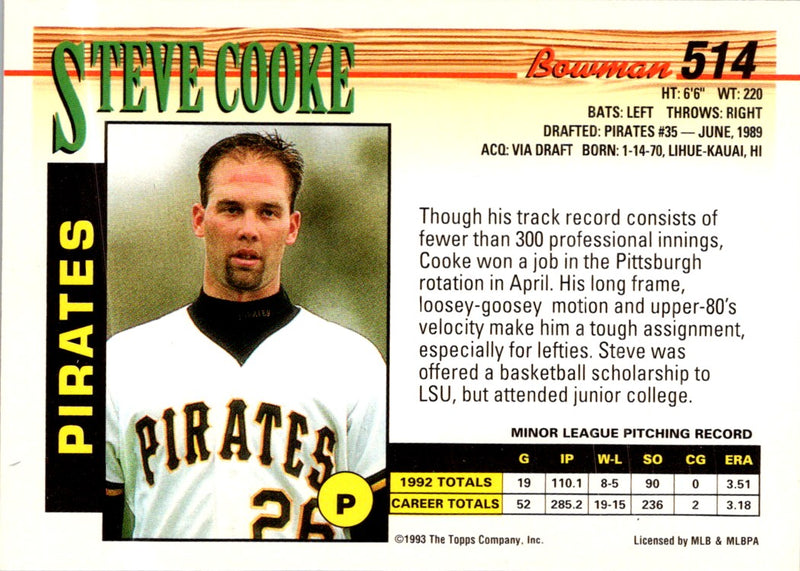 1993 Bowman Steve Cooke