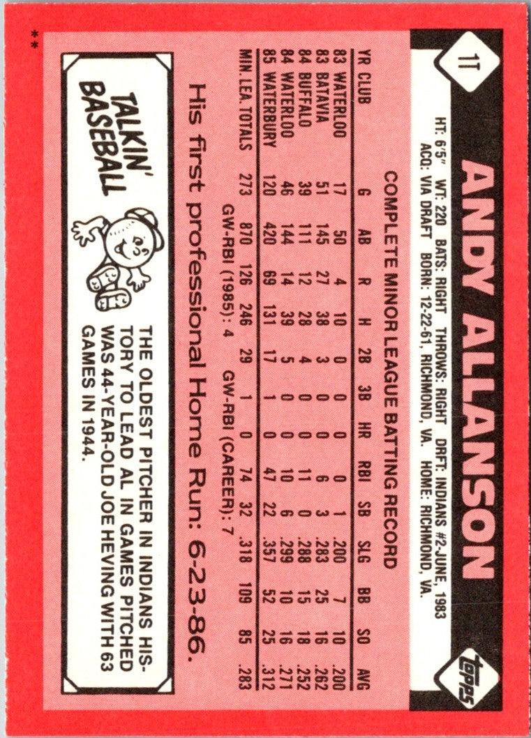 1986 Topps Traded Andy Allanson