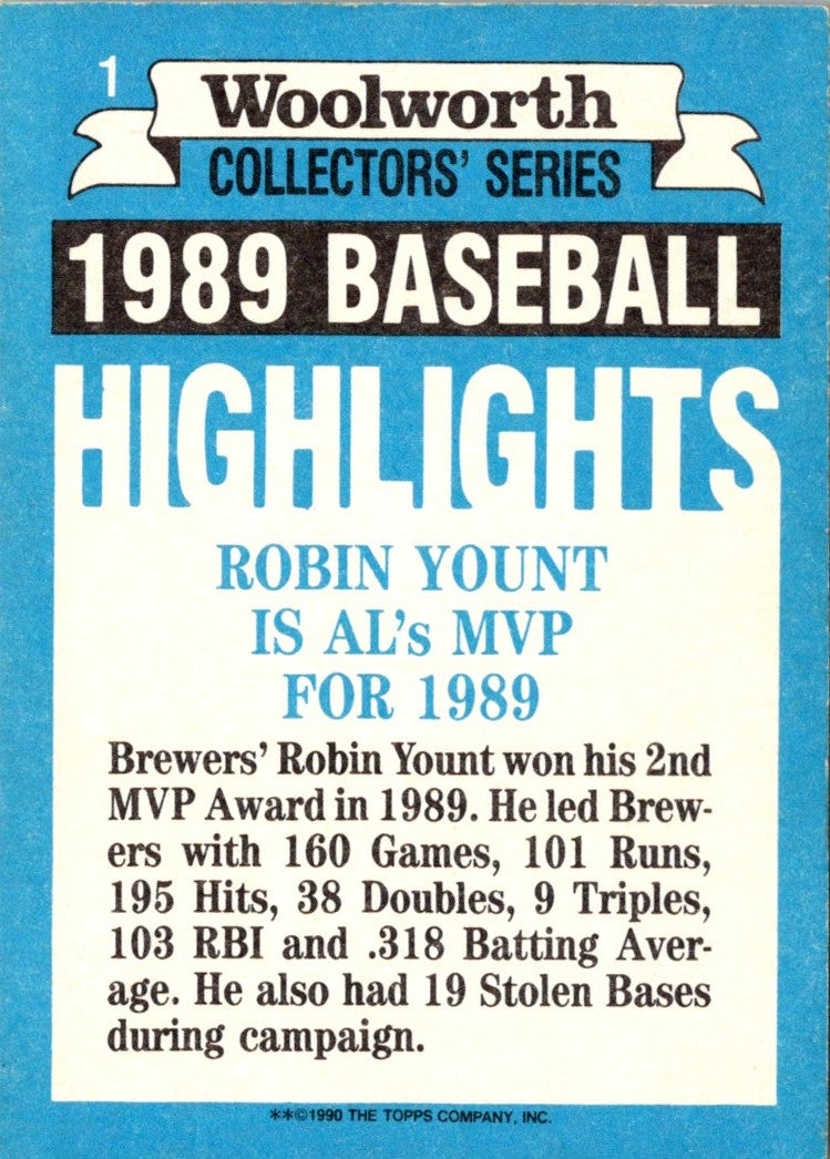 1990 Topps Woolworth Baseball Highlights Robin Yount
