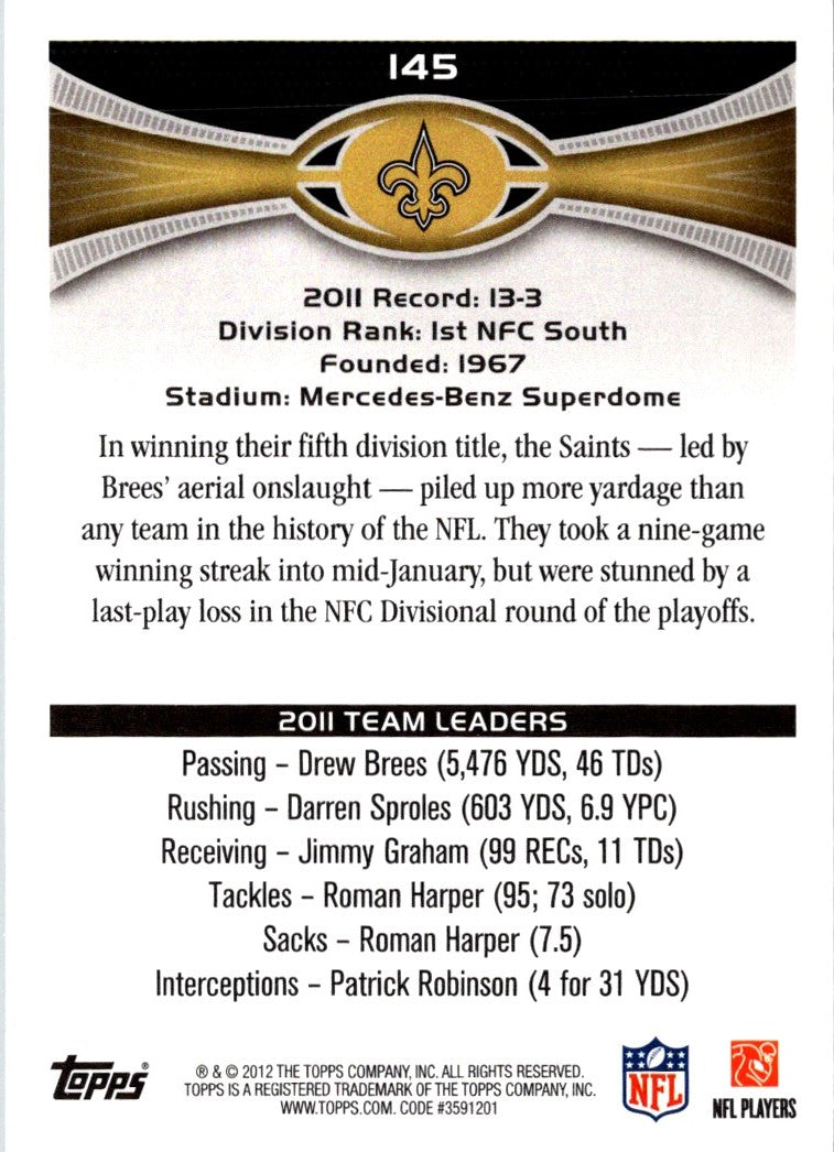 2012 Topps New Orleans Saints: Drew Brees