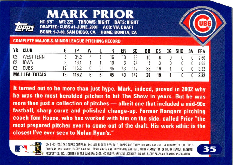 2003 Topps Mark Prior