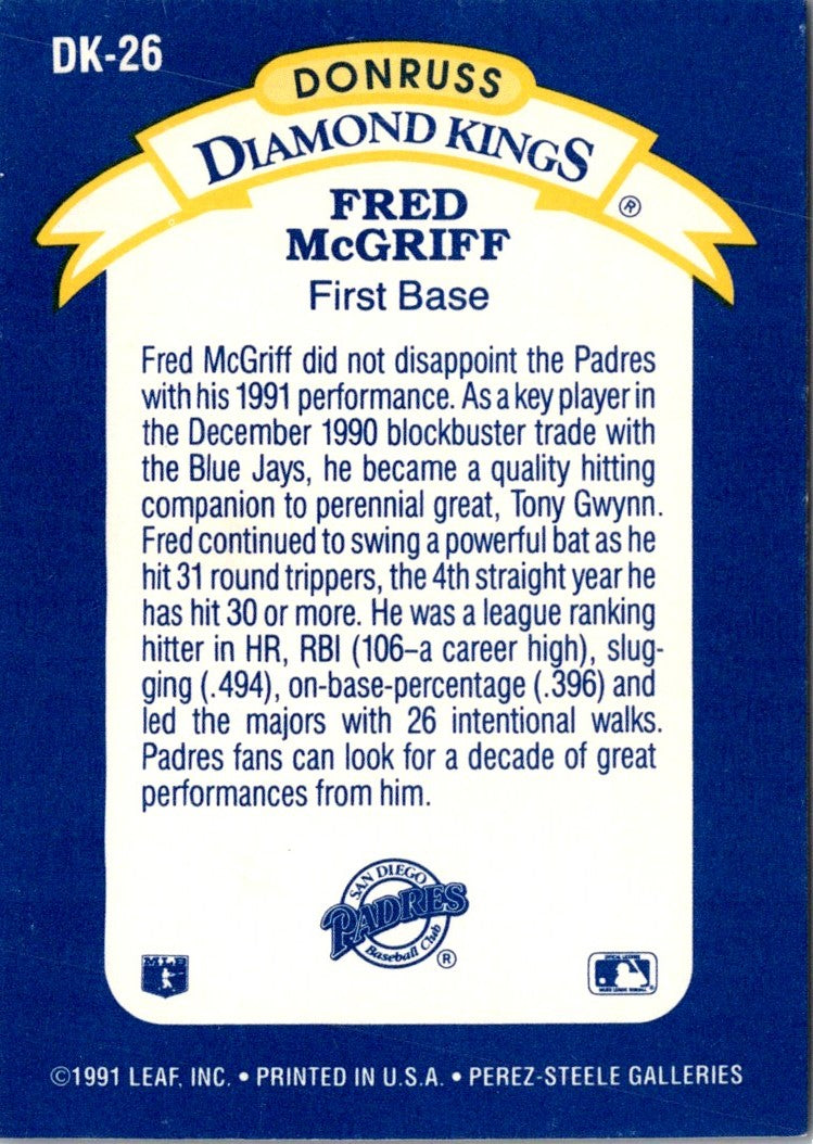 1992 Donruss Diamond Kings Fred McGriff