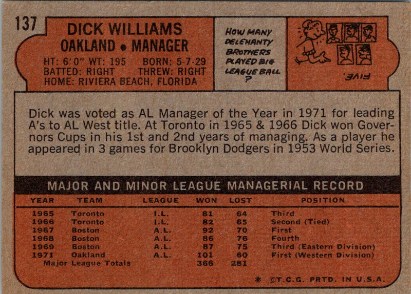 1972 Topps Dick Williams