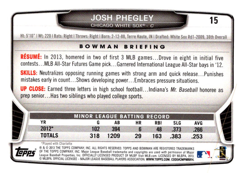 2013 Bowman Draft Picks & Prospects Josh Phegley