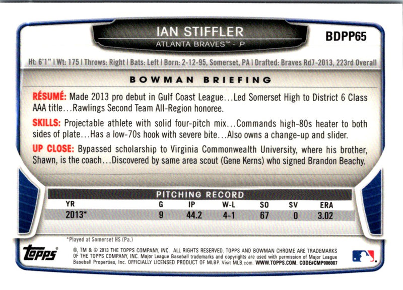 2013 Bowman Draft Picks & Prospects Chrome Ian Stiffler