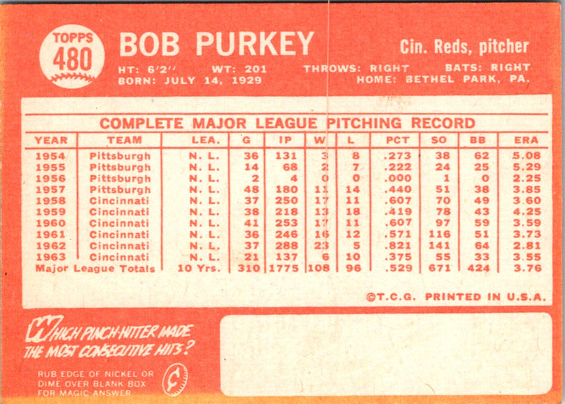 1964 Topps Bob Purkey