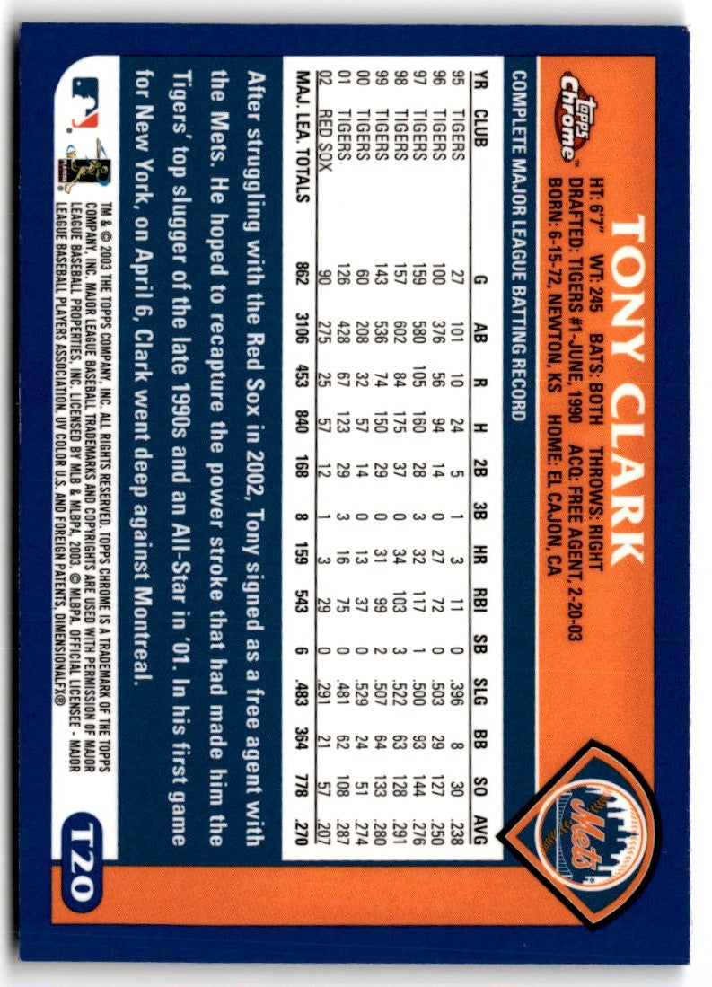 2003 Topps Traded & Rookies Tony Clark