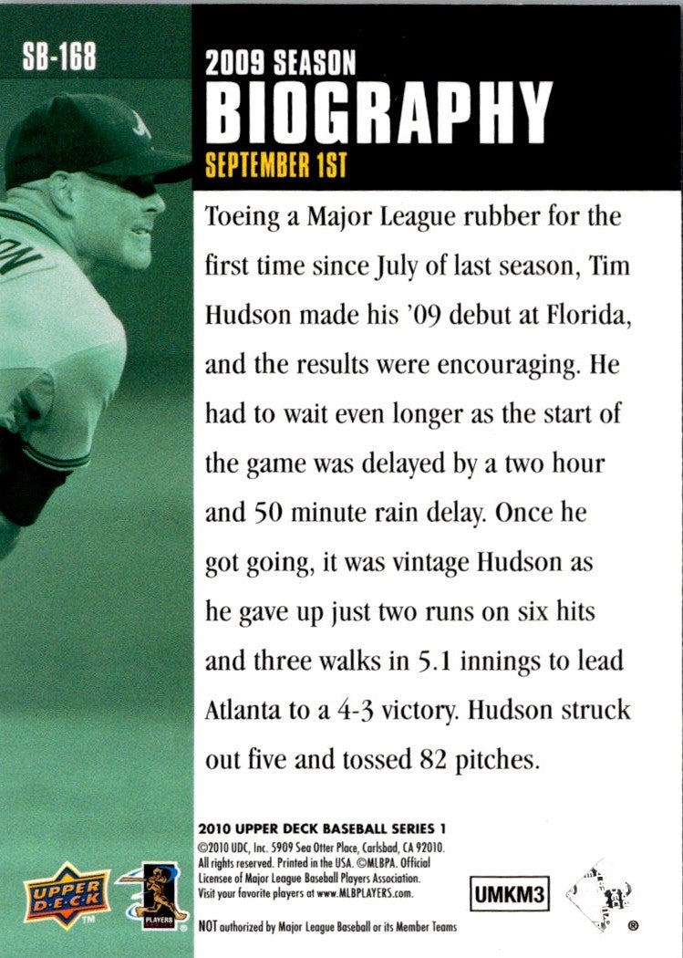 2010 Upper Deck Season Biography Tim Hudson