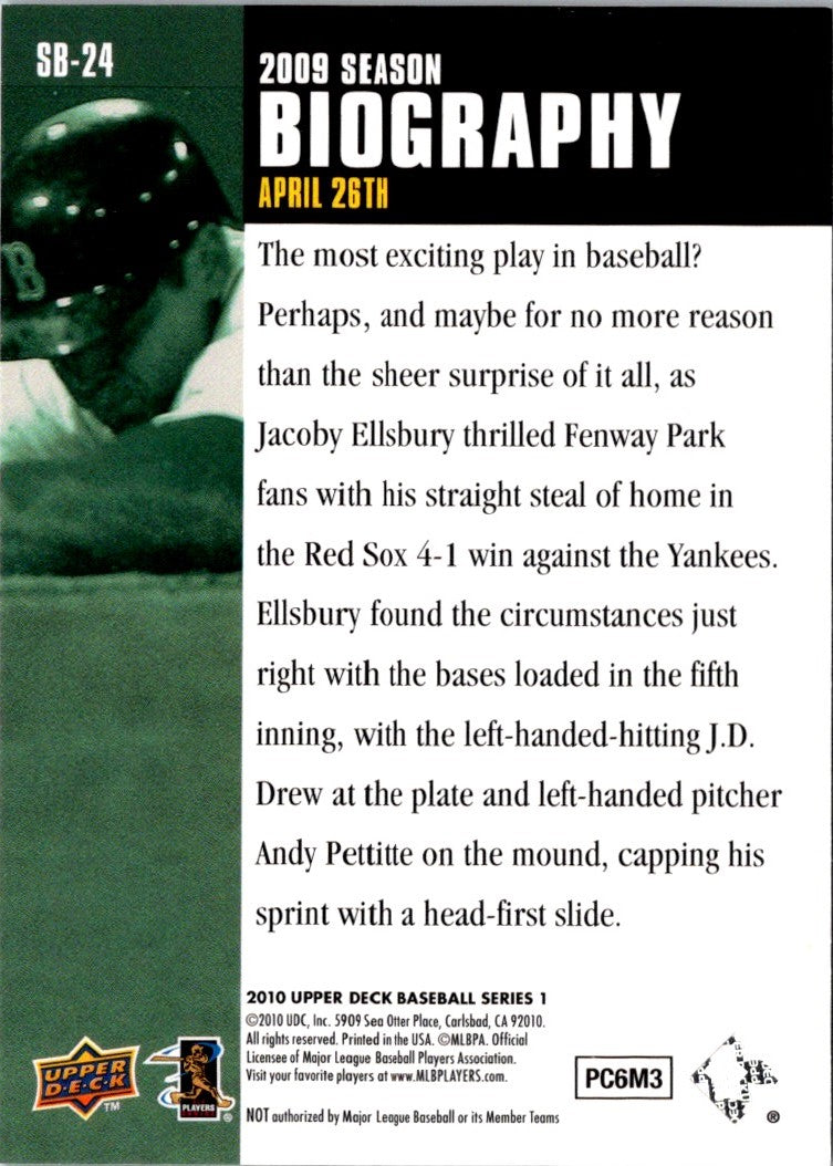 2010 Upper Deck Season Biography Jacoby Ellsbury