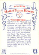 1983 Donruss Hall of Fame Heroes The Waner Brothers