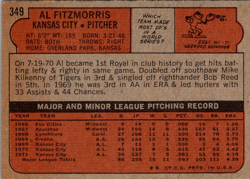 1972 Topps Al Fitzmorris