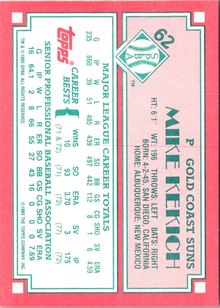 1989 Topps Senior League Mike Kekich