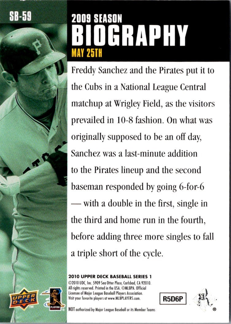 2010 Upper Deck Season Biography Freddy Sanchez