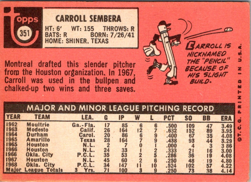 1969 Topps Carroll Sembera