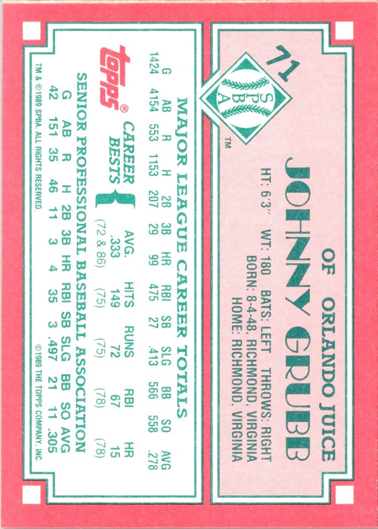 1989 Topps Senior League Johnny Grubb
