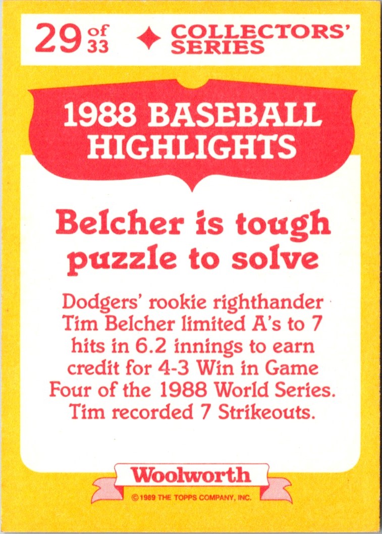 1989 Topps Woolworth Baseball Highlights Tim Belcher
