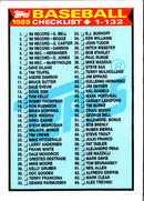 1989 Topps Checklist 1-132