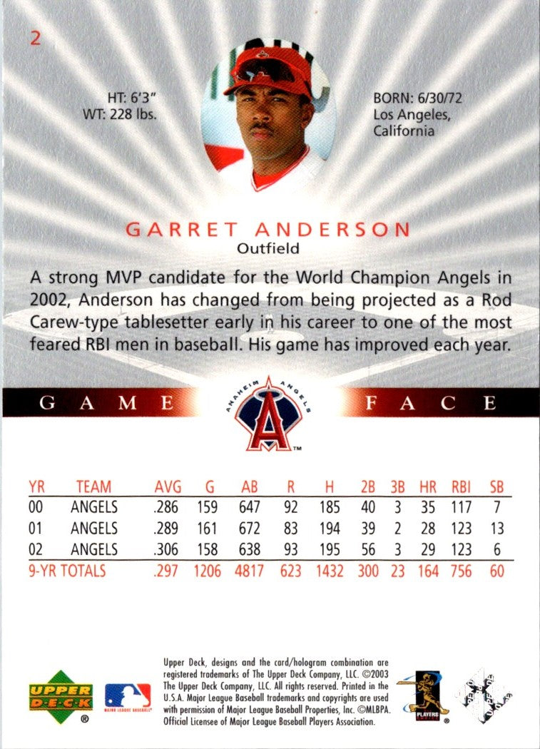 2003 Upper Deck Game Face Garret Anderson
