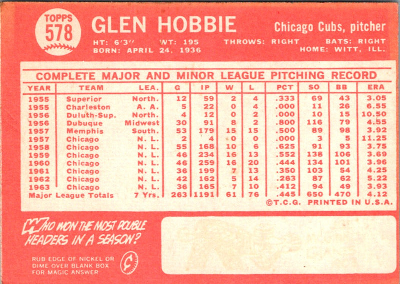 1964 Topps Glen Hobbie