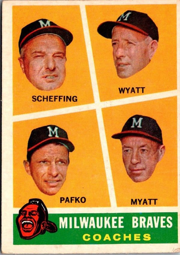 1960 Topps Milwaukee Braves Coaches-Scheffing/ Pafko/ Wyatt/ Myatt #464 VG-EX