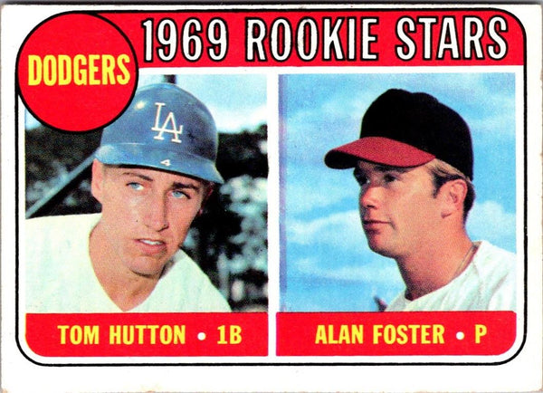 1969 Topps Dodgers Rookies - Tom Hutton/Alan Foster #266 Rookie EX