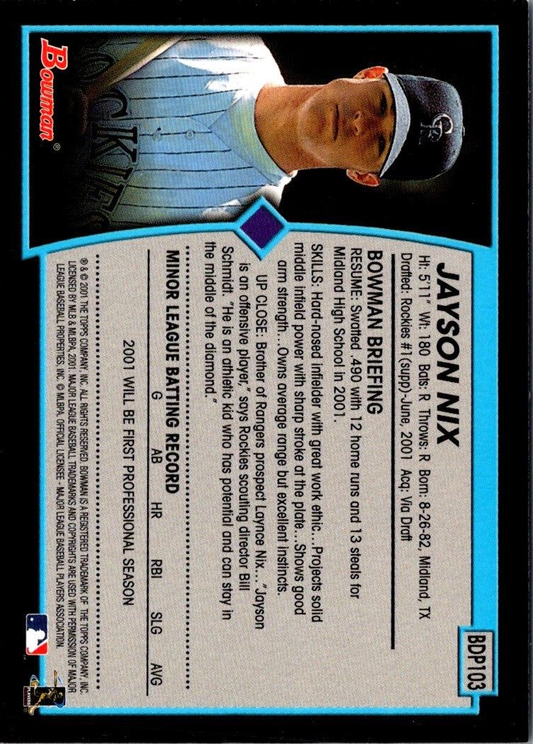 2001 Bowman Draft Picks & Prospects Jayson Nix