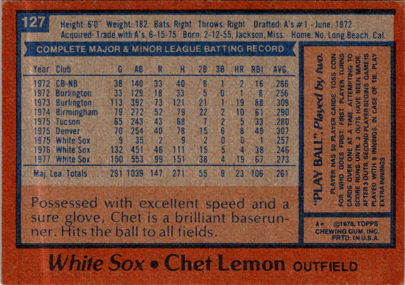 1978 Topps Chet Lemon