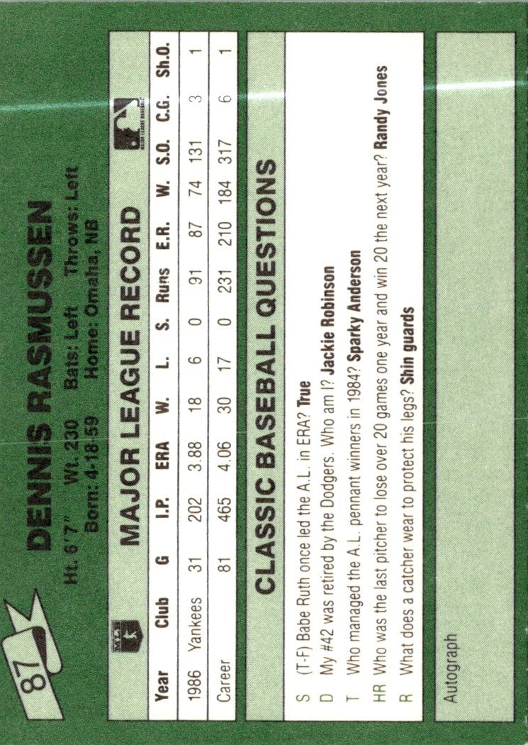 1987 Classic Game Dennis Rasmussen