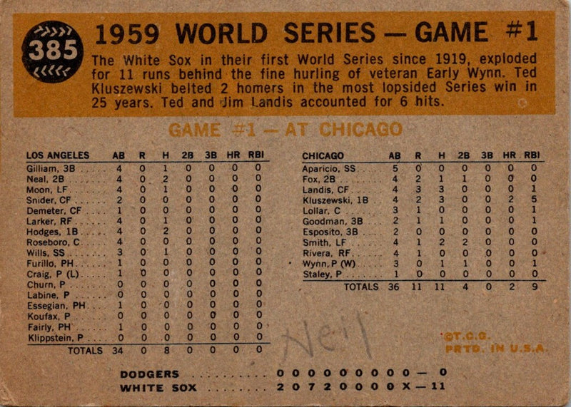 1960 Topps 1959 World Series Game 1