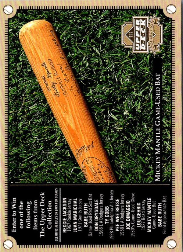 2000 Upper Deck Hitter's Club Memorabilia Sweepstakes Entry Cards Mickey Mantle Game-Used Bat Entry Card #NNO