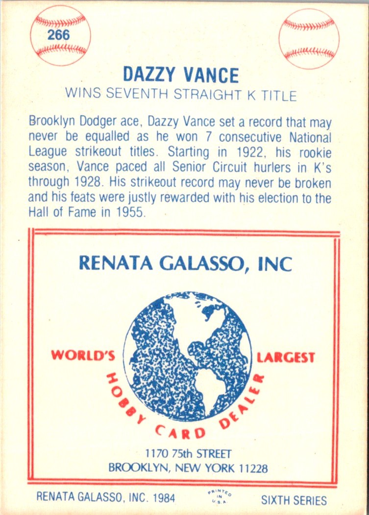 1977 Galasso Glossy Greats Dazzy Vance