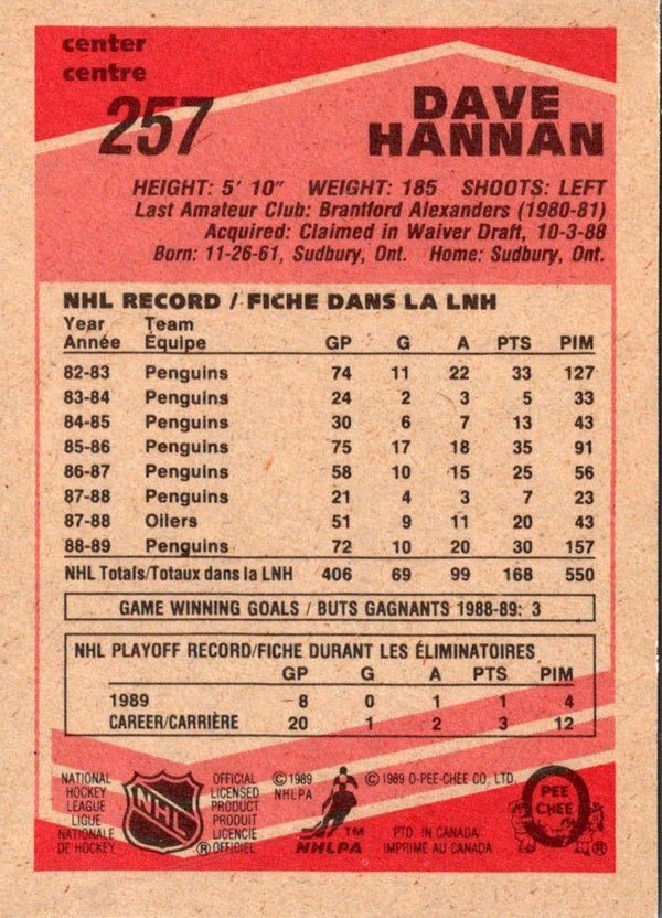 1989 O-Pee-Chee Dave Hannan #257