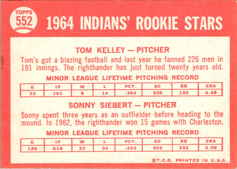 1964 Topps 1964 Indians Rookie Stars - Tom Kelley/Sonny Siebert