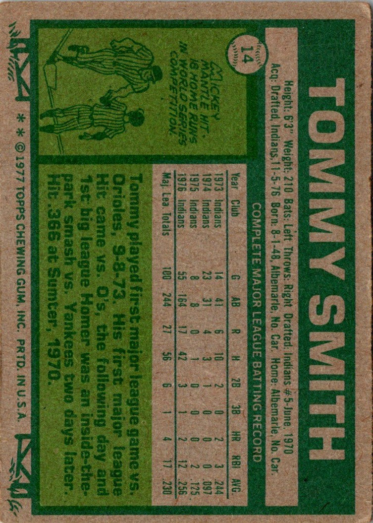 1977 Topps Tommy Smith