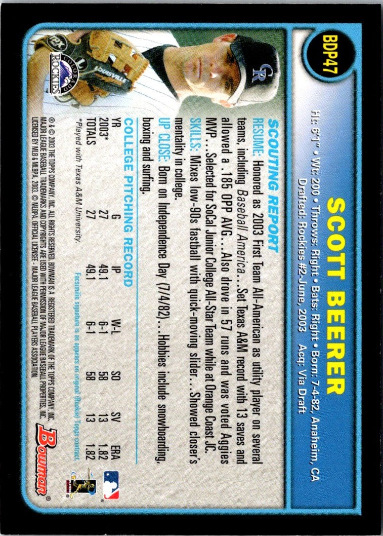 2003 Bowman Draft Picks & Prospects Scott Beerer