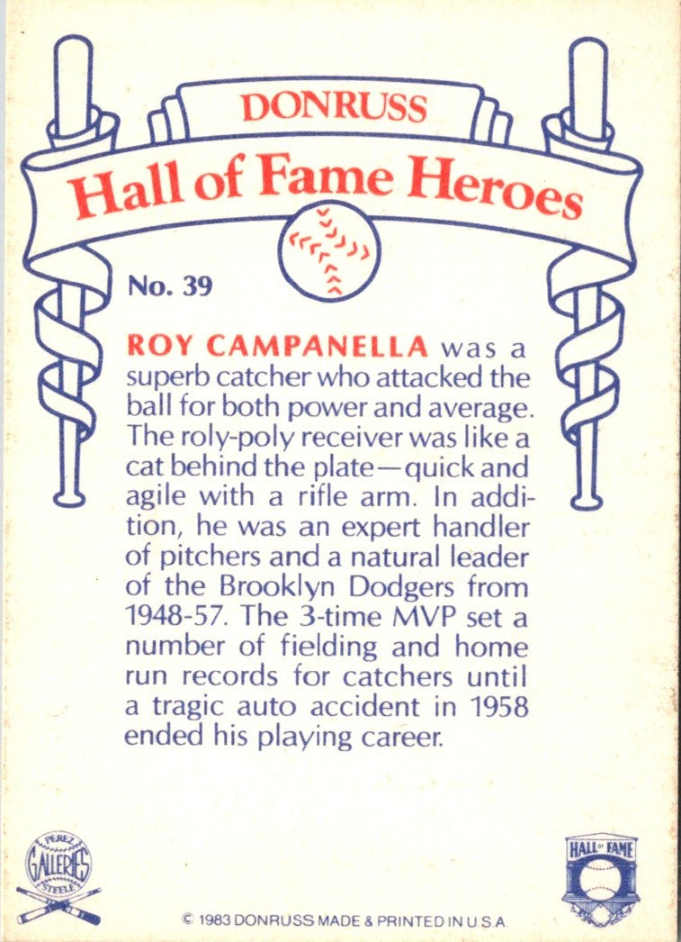 1983 Donruss Hall of Fame Heroes Roy Campanella