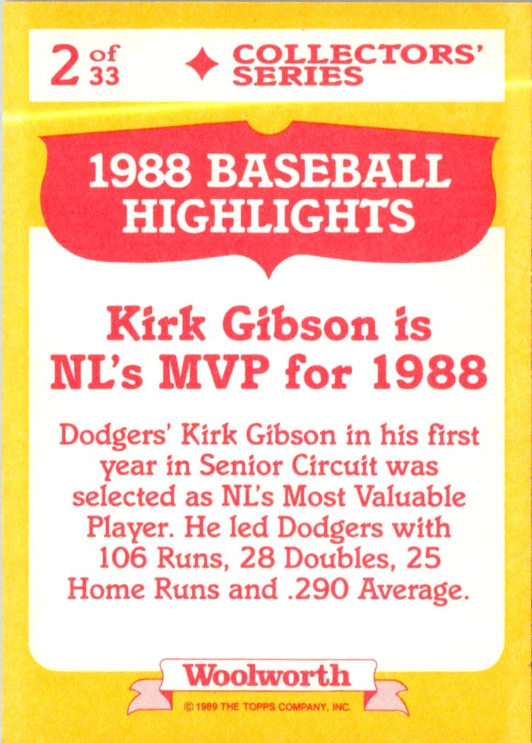 1989 Topps Woolworth Baseball Highlights Kirk Gibson