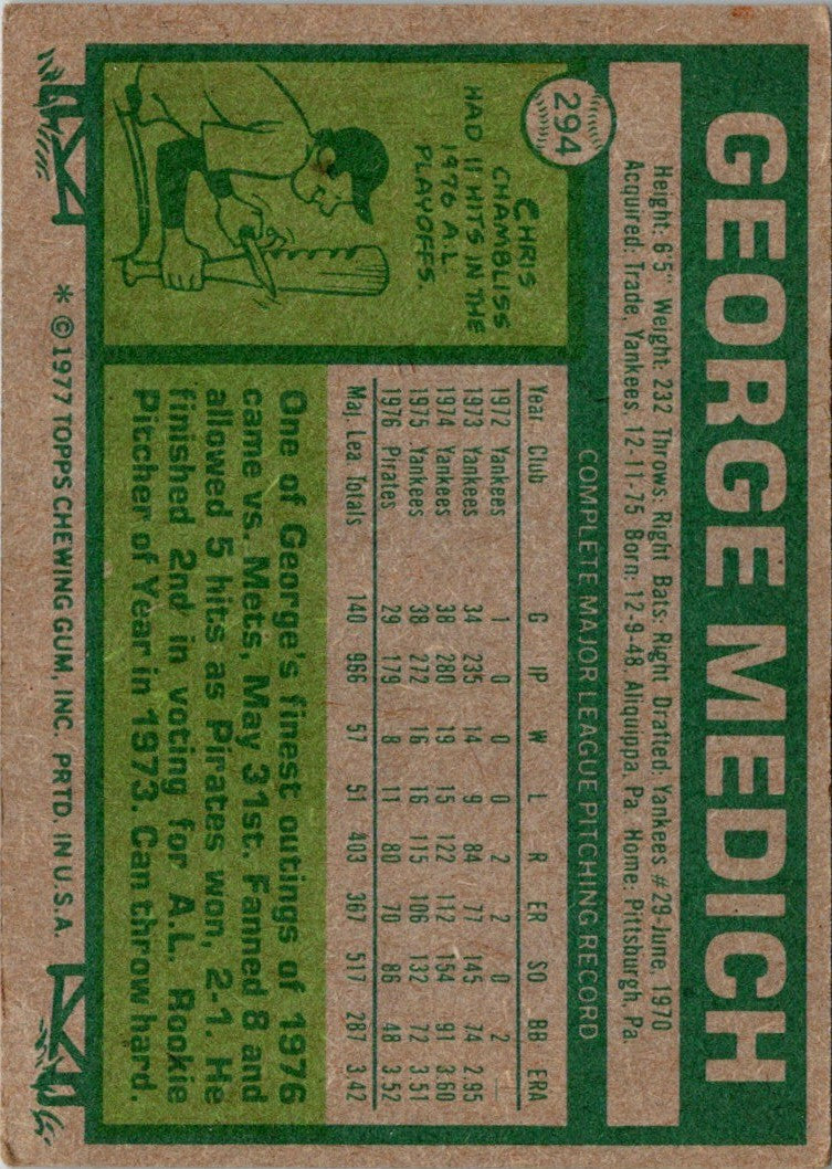 1977 Topps George Medich