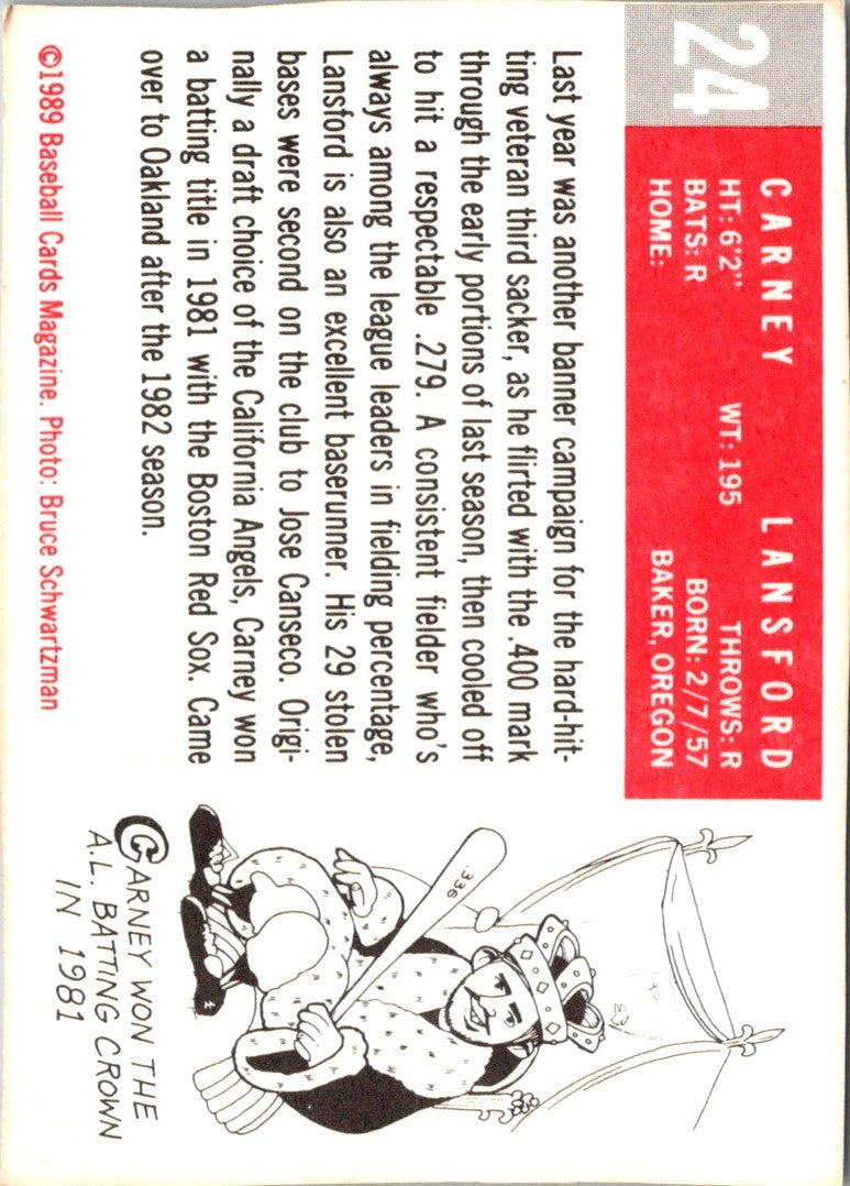 1989 Baseball Card Magazine '59 Topps Replicas Carney Lansford