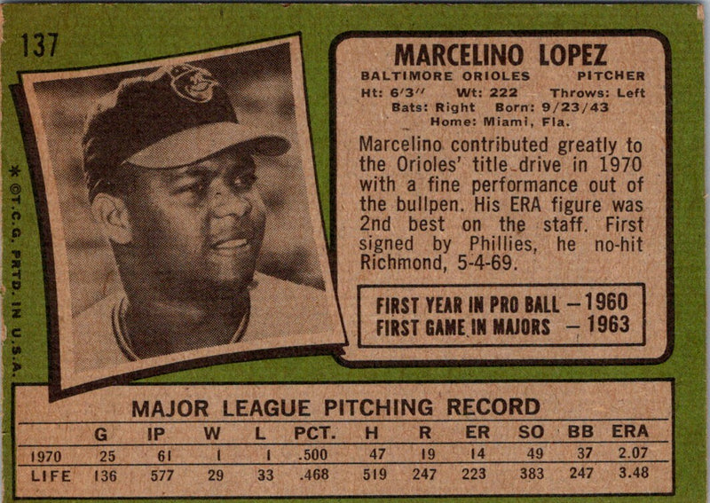 1971 Topps Marcelino Lopez