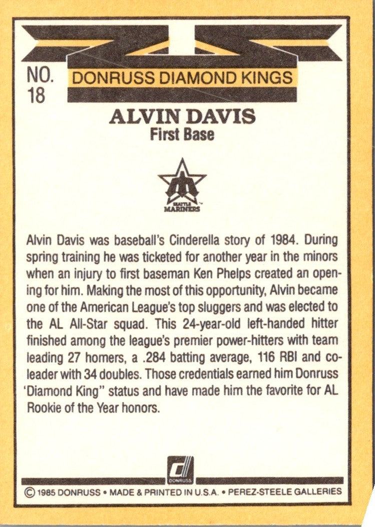1985 Donruss Alvin Davis