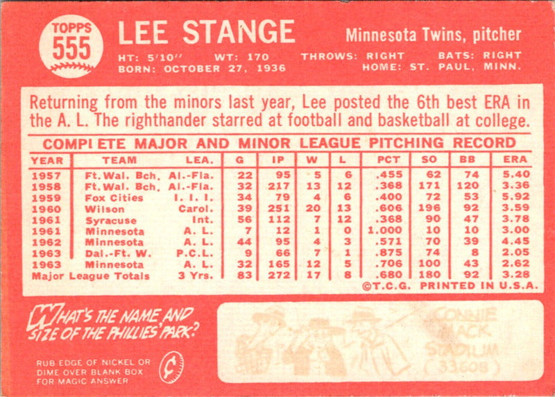 1964 Topps Lee Stange